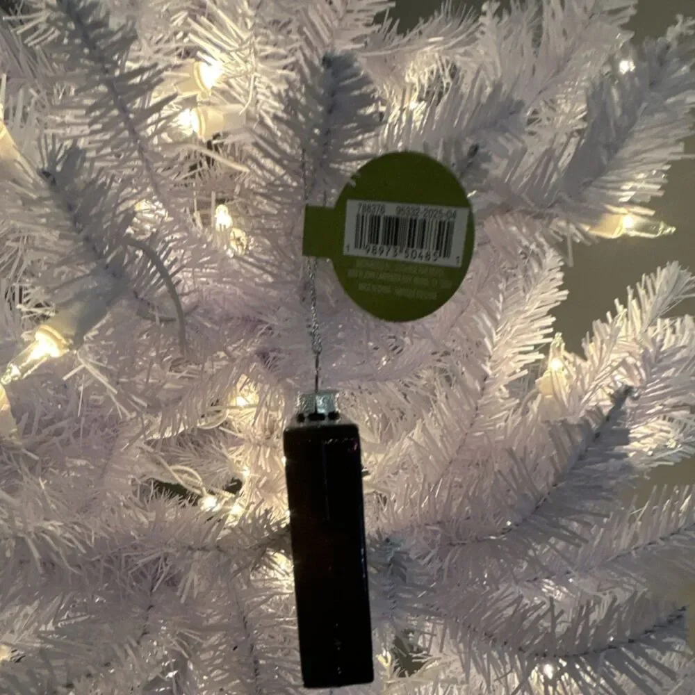 North Pole Express Glass Christmas Ornament Credit Card Black Gold Hanging